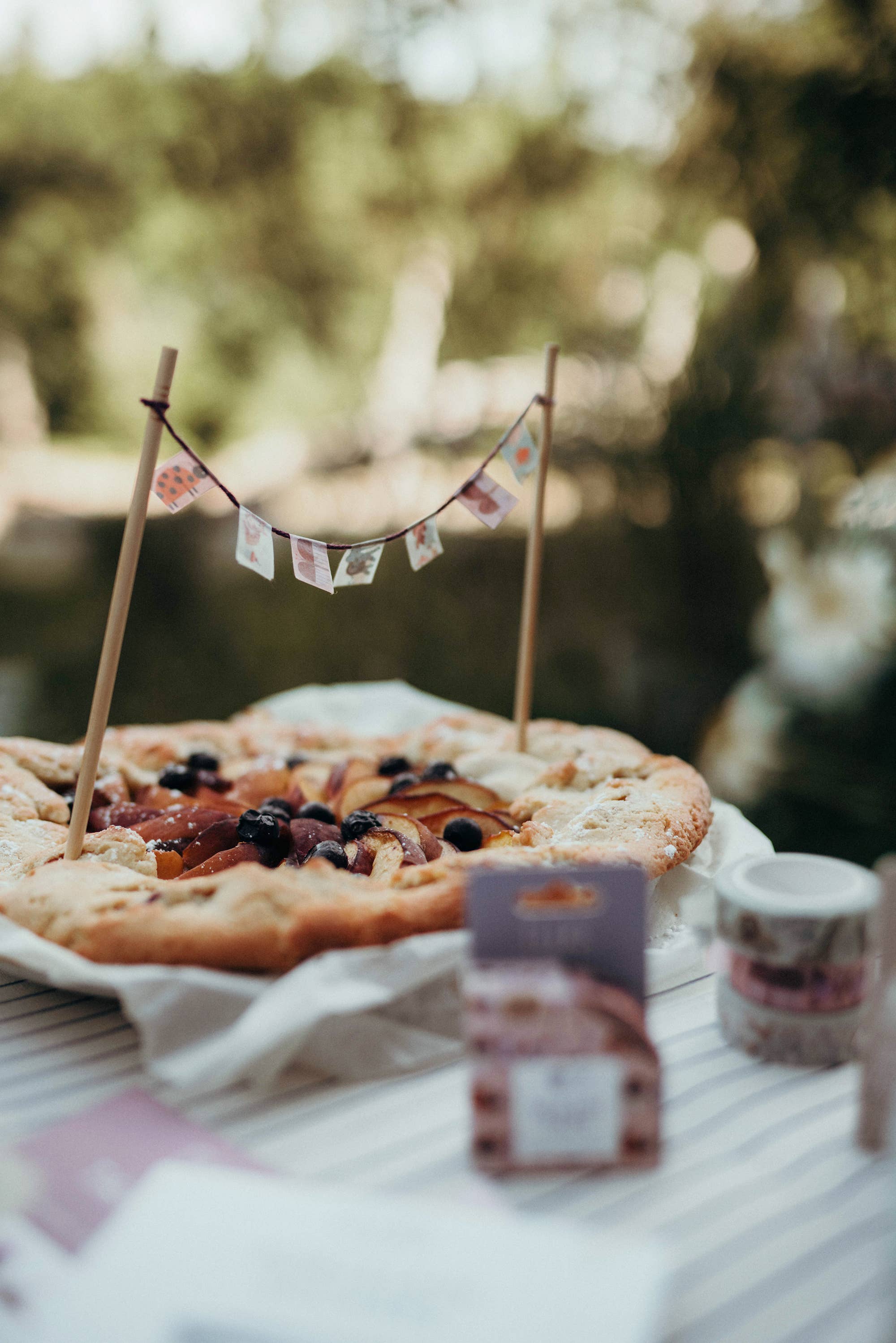 Celebration table with garland made from masking tapes