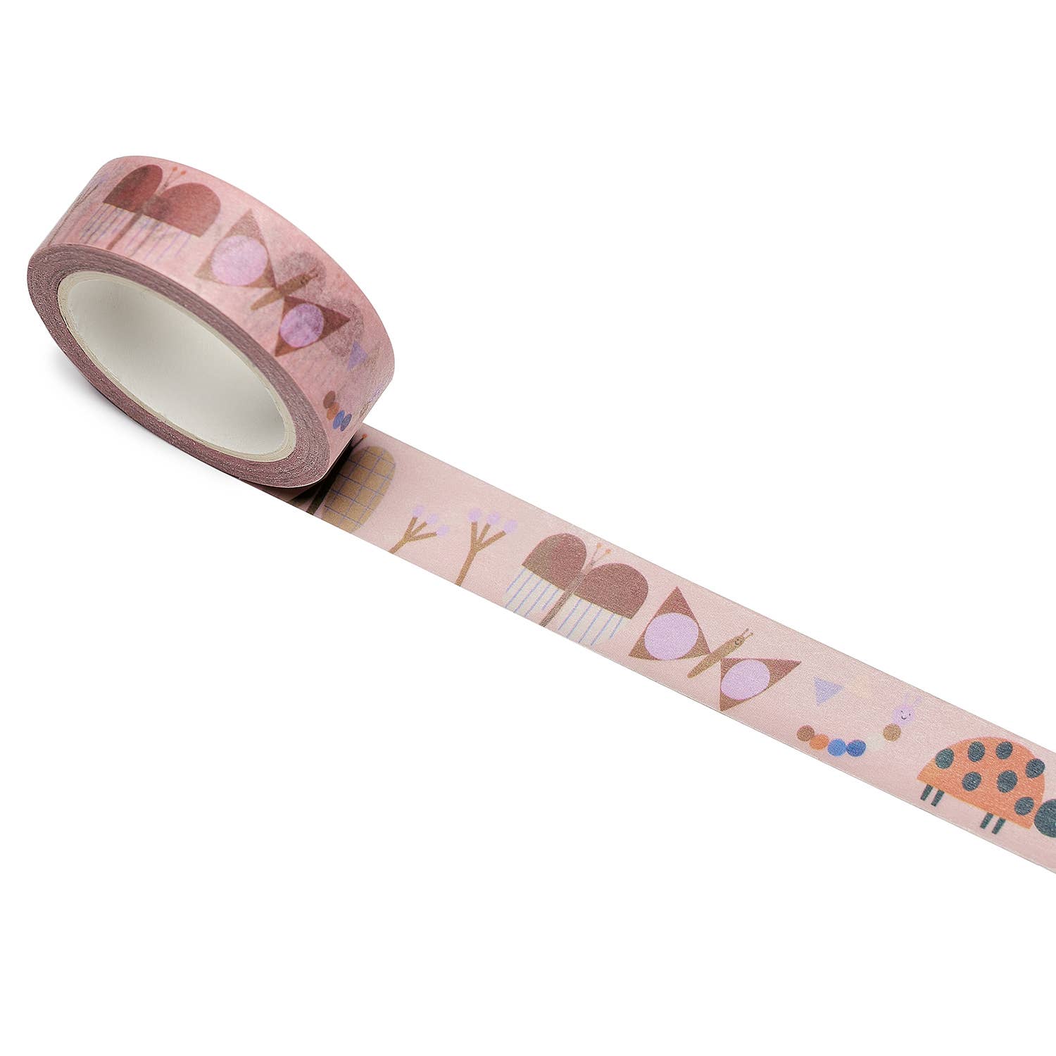 Washi tape with butterfly and ladybug animal pattern on a white background