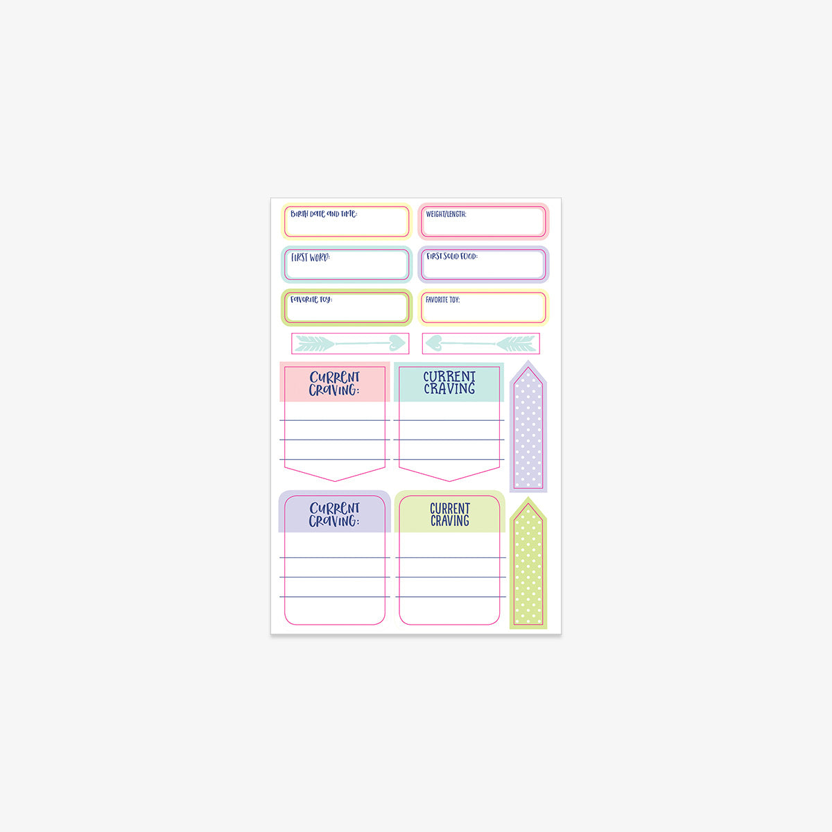 Set of colorful planner stickers on a white background