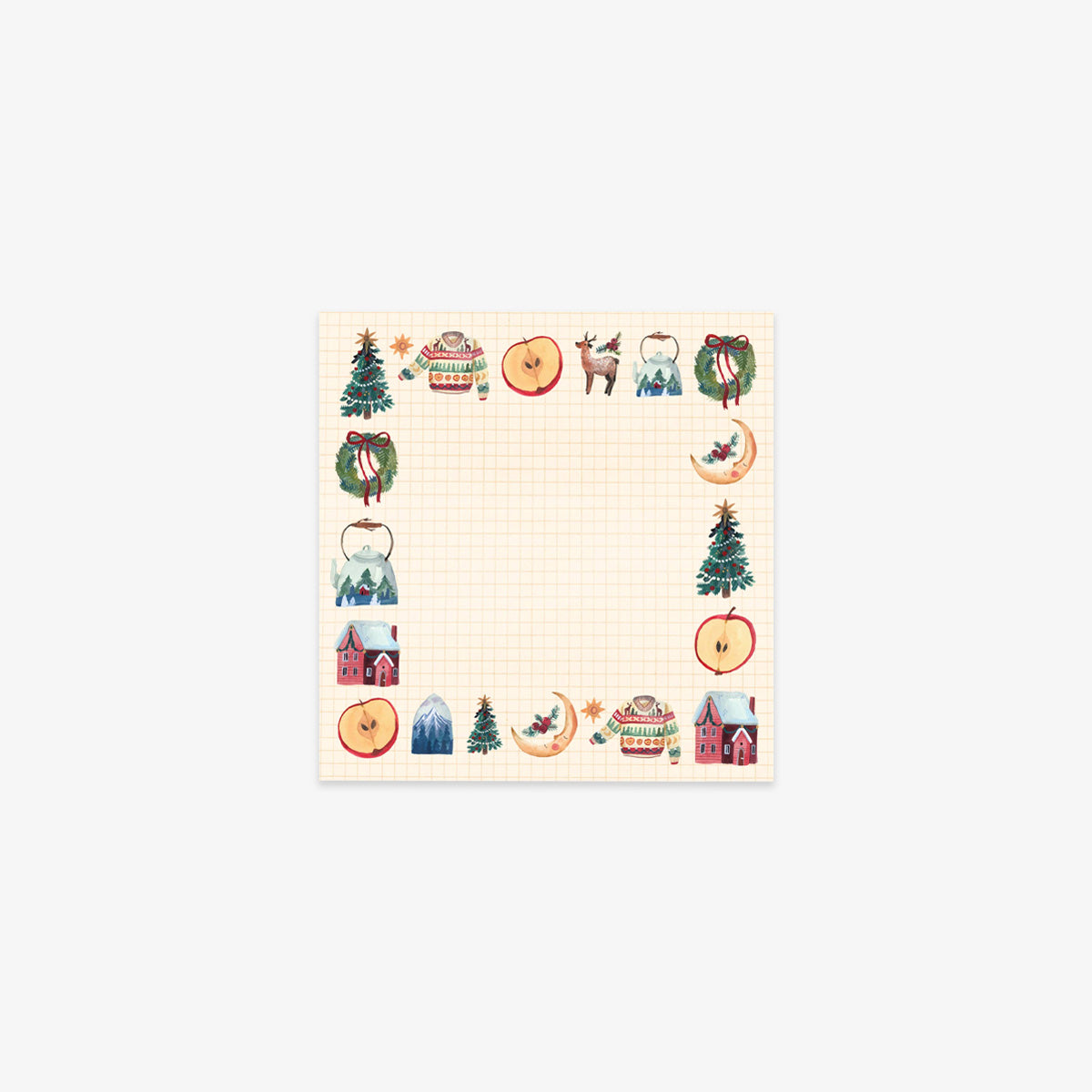 Sticky notes with Christmas-themed stickers on a white background
