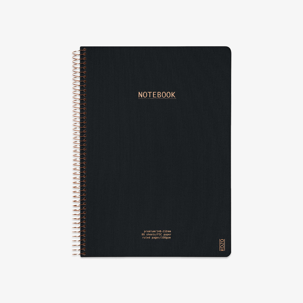 KOZO SPIRALBUNDEN NOTESBOG A4 // SORT