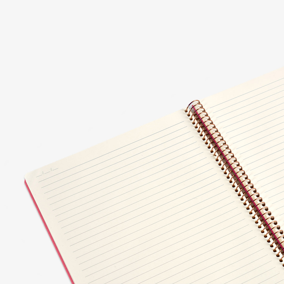 Open notebook with spiral binding on a white background