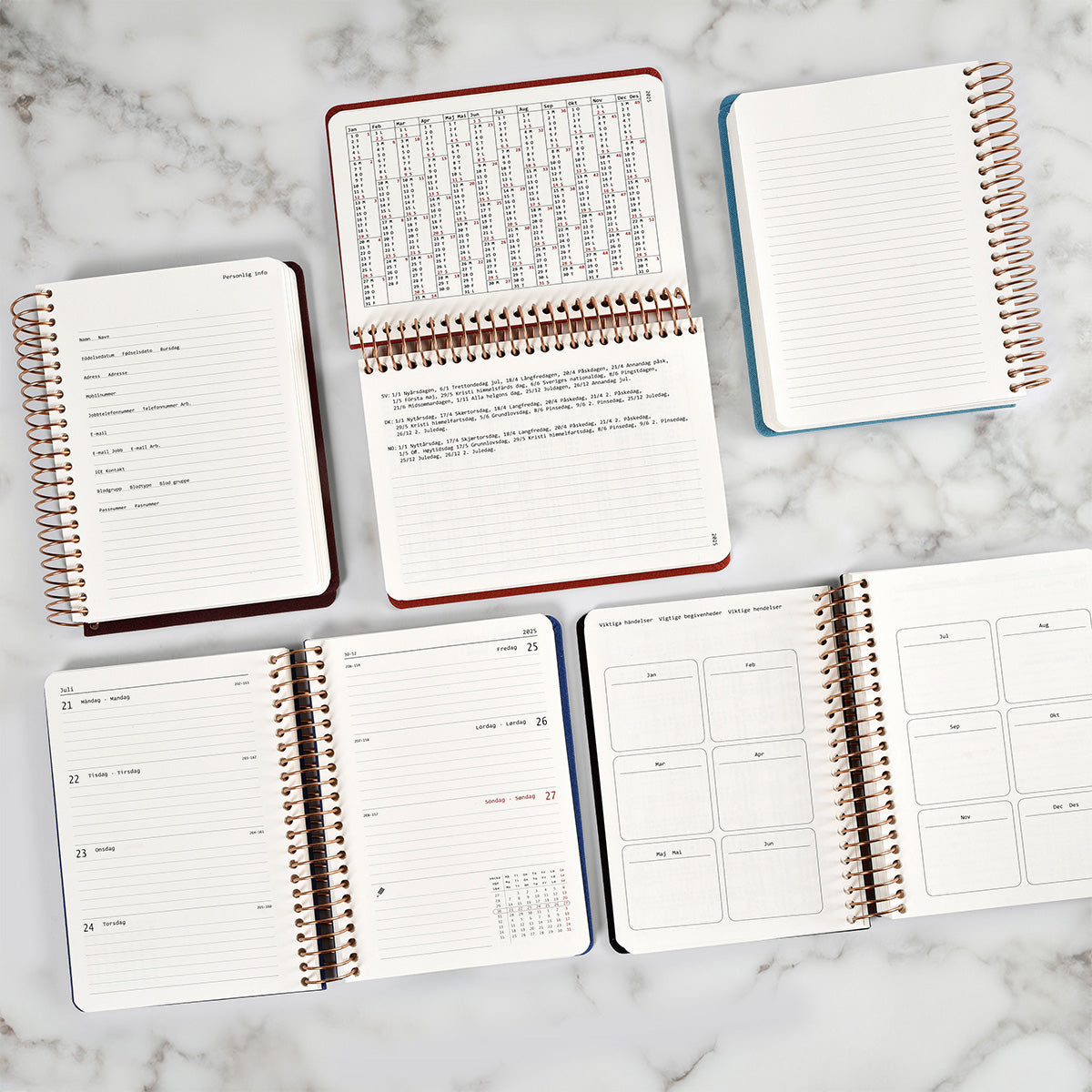 KOZO SPIRAL-BOUND CALENDAR 2025 A6 (DANISH) // STEEL BLUE