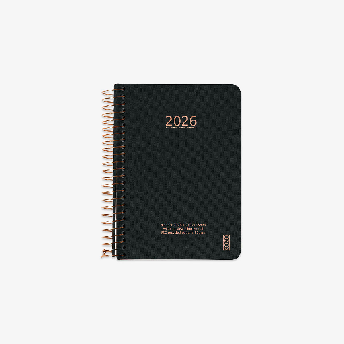KOZO SPIRALBUNDEN KALENDER 2026 A6 // SORT