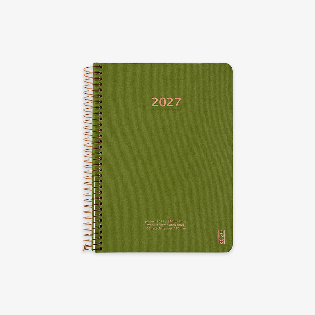 KOZO SPIRALBUNDEN KALENDER 2027 A5 // OLIVENGRØN