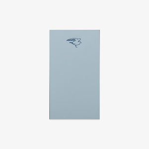 Light blue notepad with a bird illustration on a white background