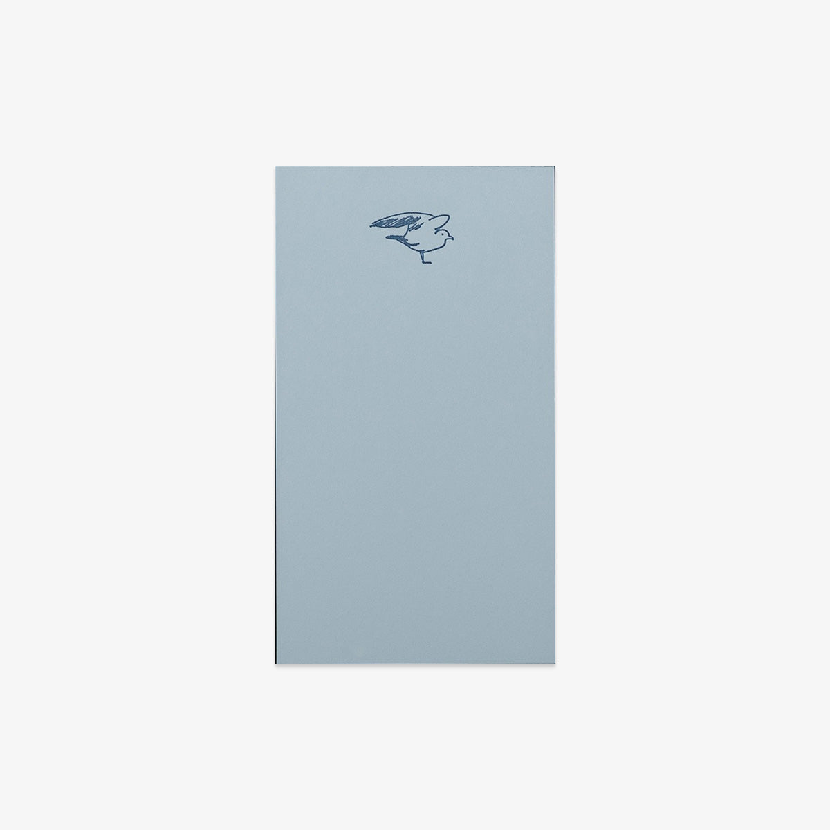 Light blue notepad with a bird illustration on a white background