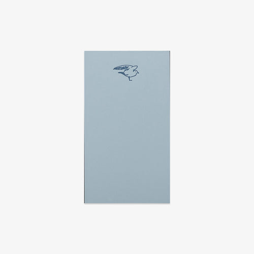 Light blue notepad with a bird illustration on a white background