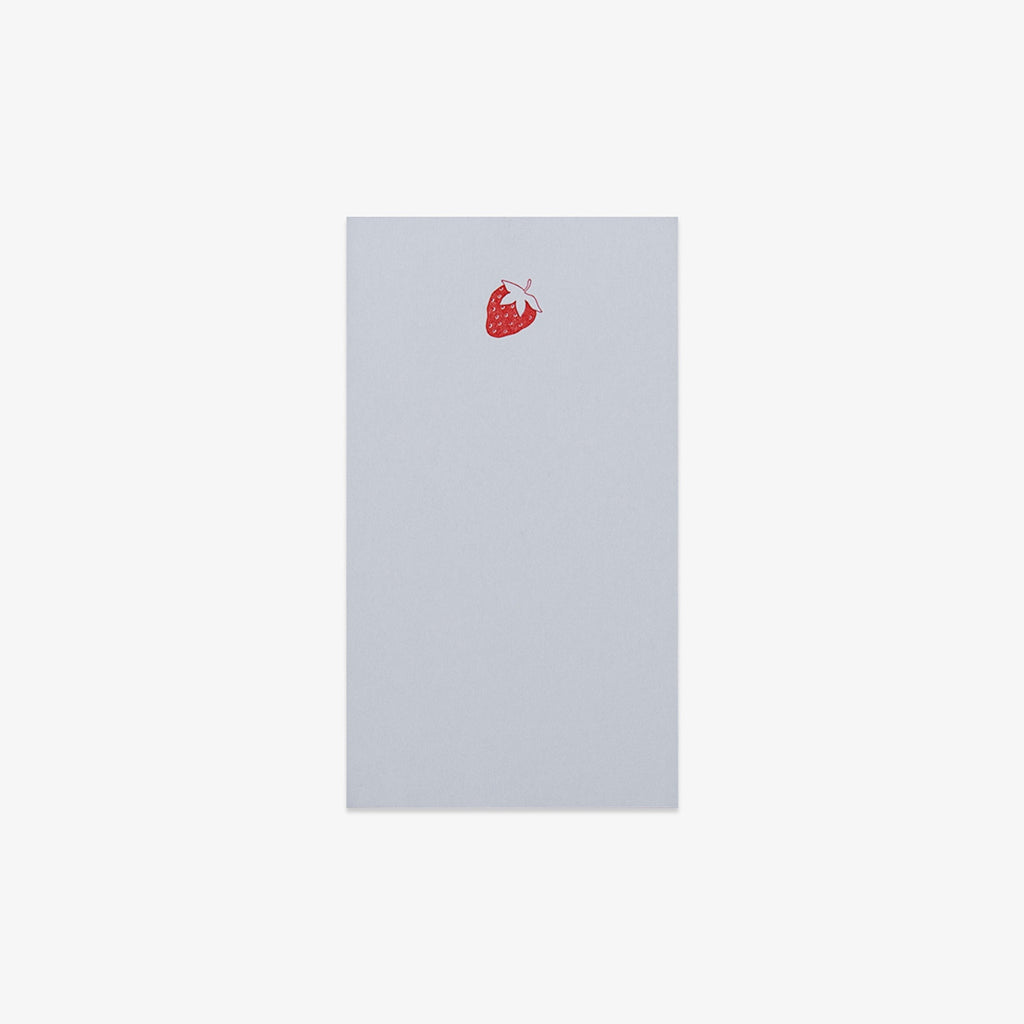 light blue notepad with a pink strawberry on a white background