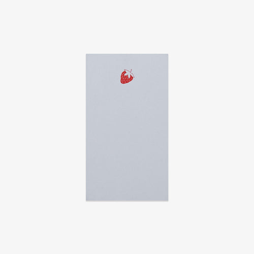 light blue notepad with a pink strawberry on a white background