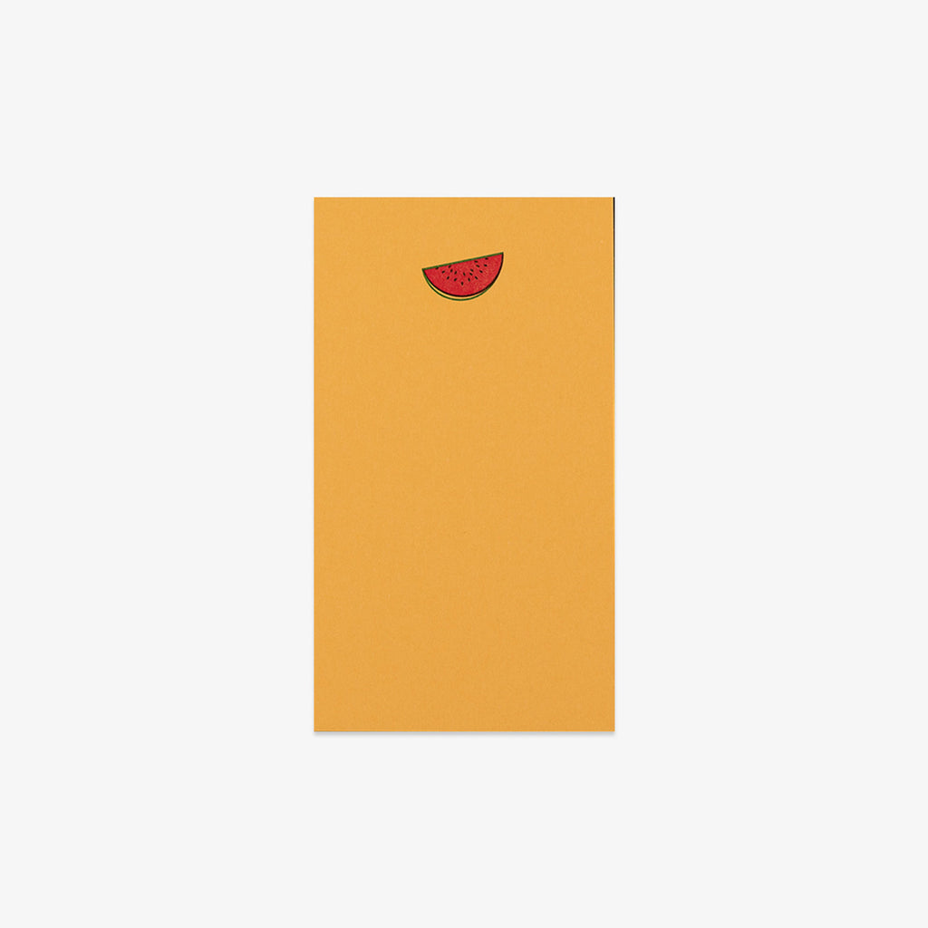 Yellow notebook with a red watermelon design on a white background