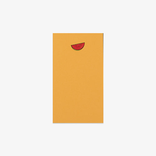 Yellow notebook with a red watermelon design on a white background
