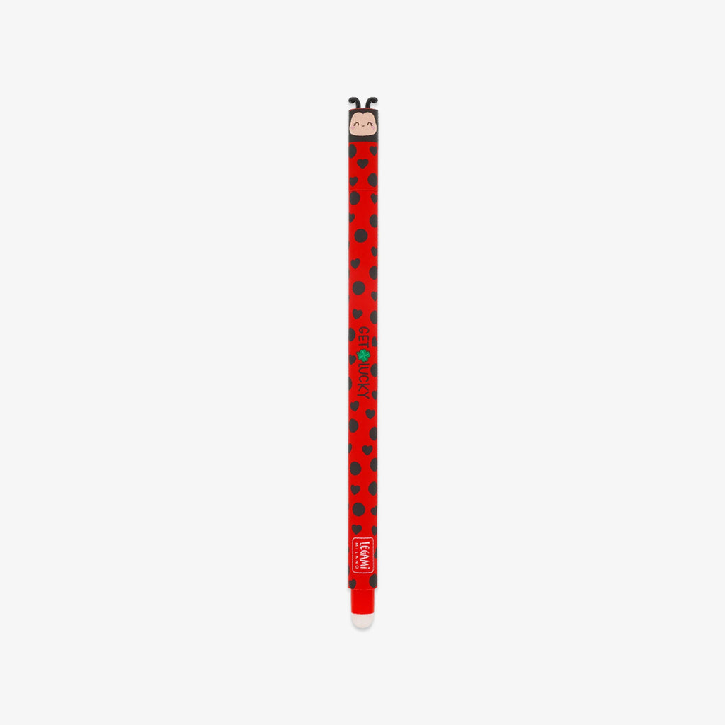 Red pencil with black polka dots and a ladybug design 