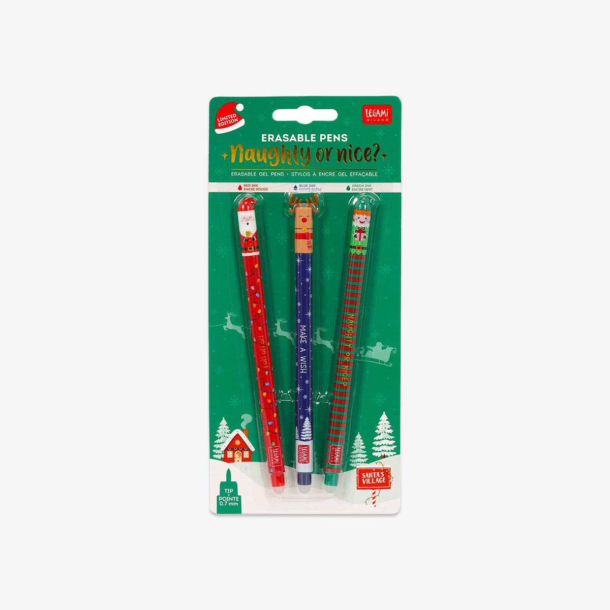 ERASABLE GEL PENS SET OF 3 // NAUGHTY OR NICE