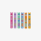 Set of five colorful superhero-themed markers on a white background