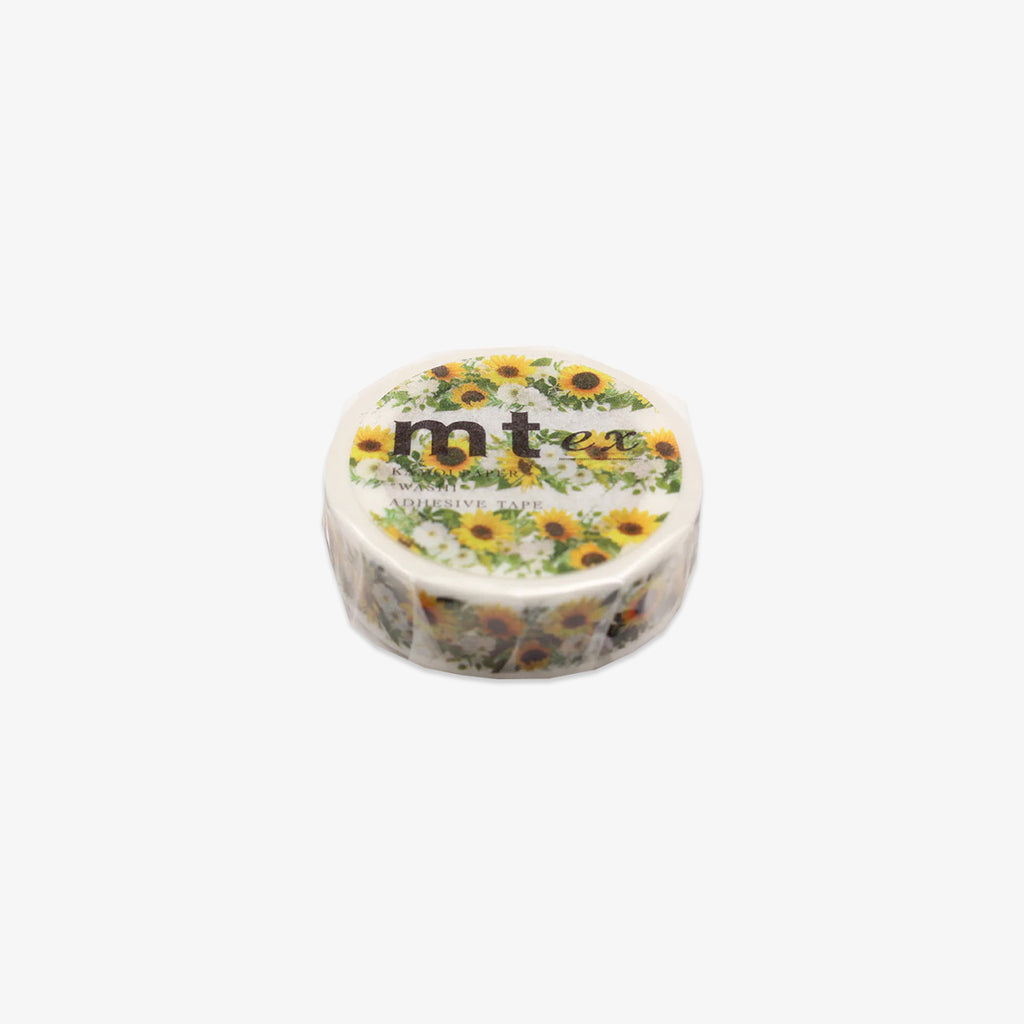 Roll of decorative tape with sunflower design on a white background