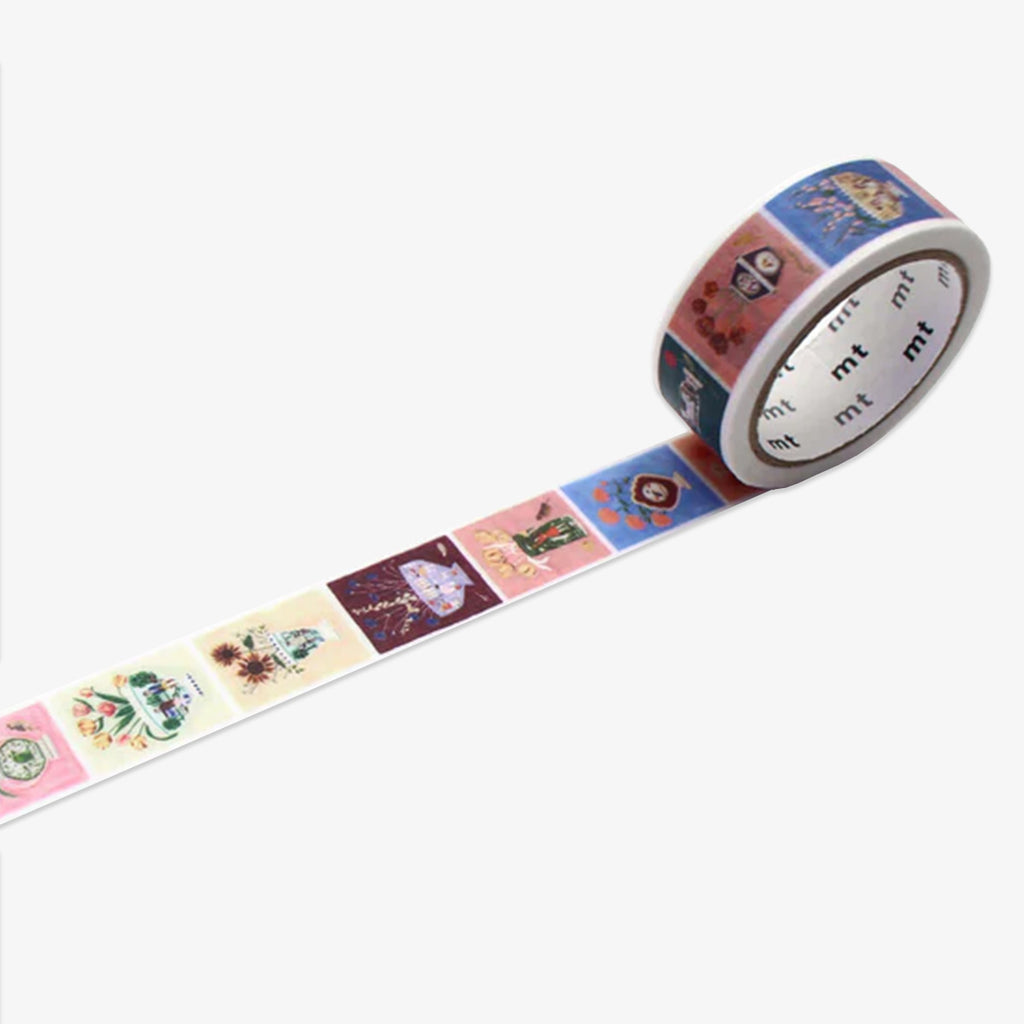 Decorative tape with colorful designs on a white background