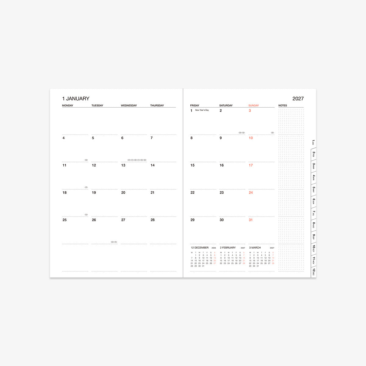 KALENDER SEP 2026 - DEC 2027 A5 // BLÅ BØLGE