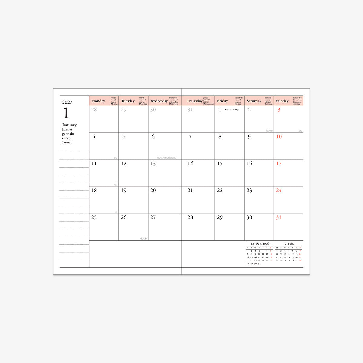 KALENDER SEP 2026 - DEC 2027 A6 // BLÅ GRADIENT