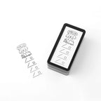 Rectangular stamp with a dog and checkmark design 