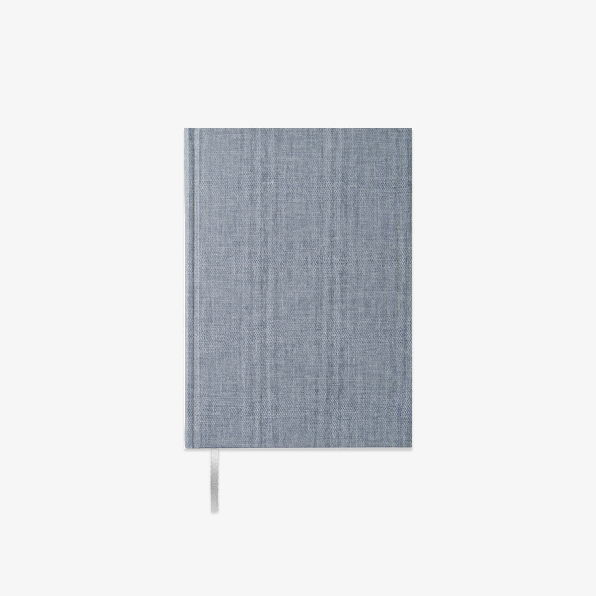 Blue fabric-bound notebook on a white background