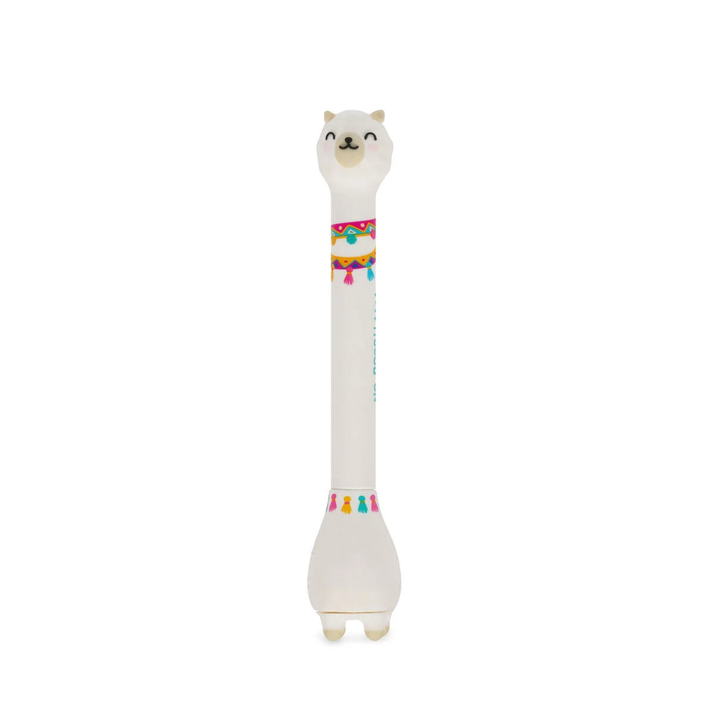 Unicorn-shaped ballpoint pen with base on a white background