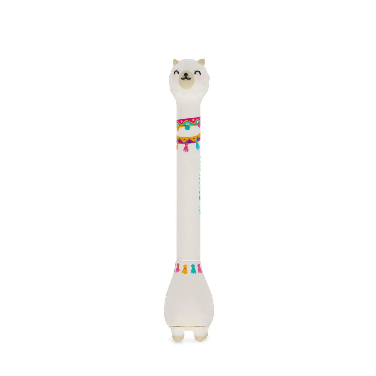 Unicorn-shaped ballpoint pen with base on a white background