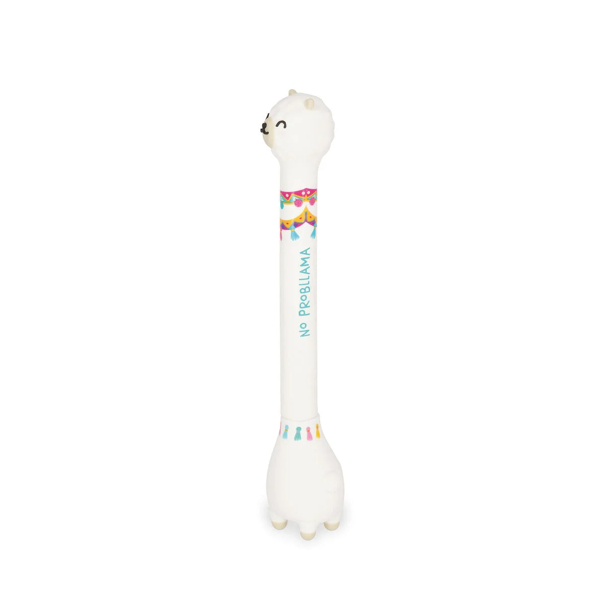 Unicorn-shaped ballpoint pen with base on a white background