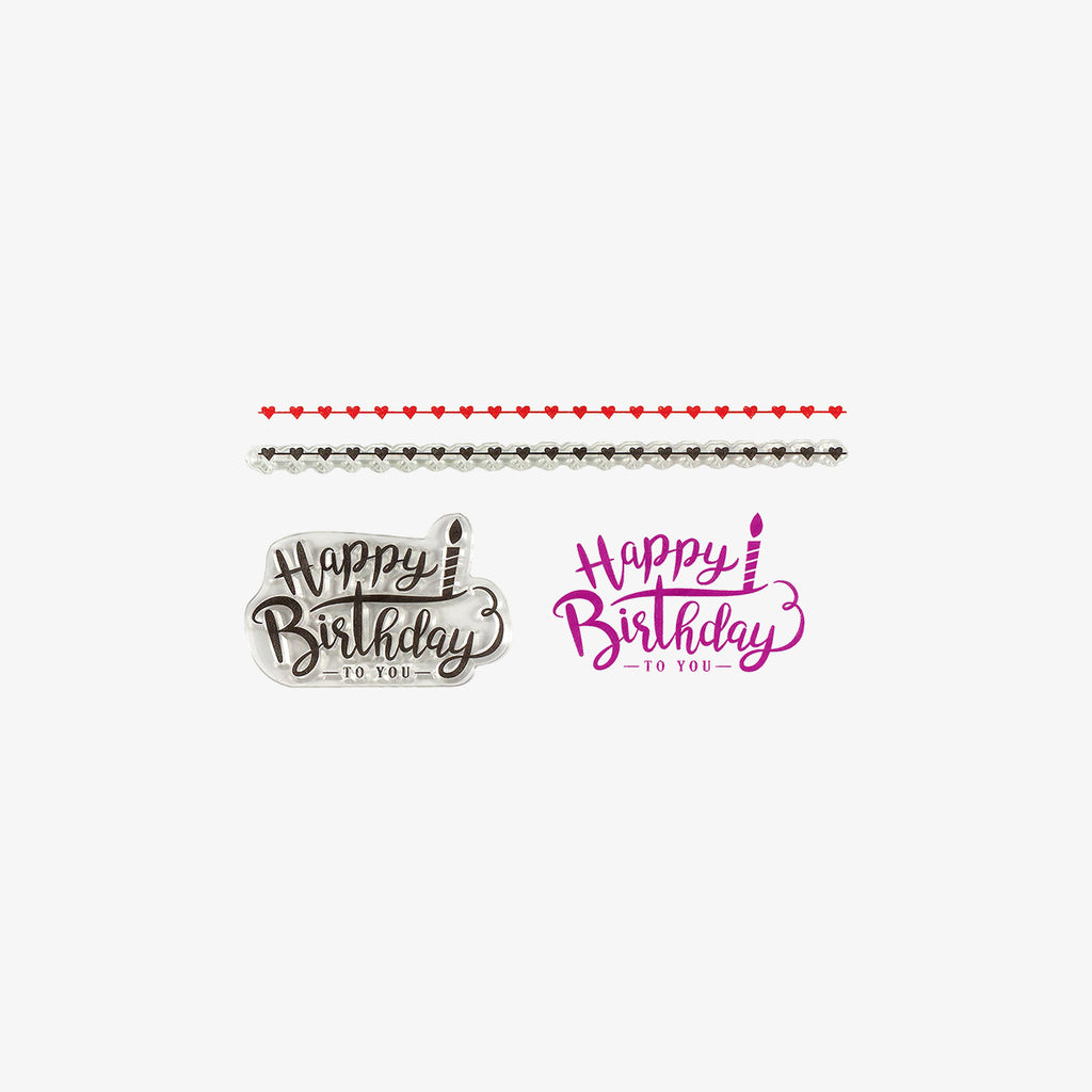 'Happy Birthday' stamp designs on a white background