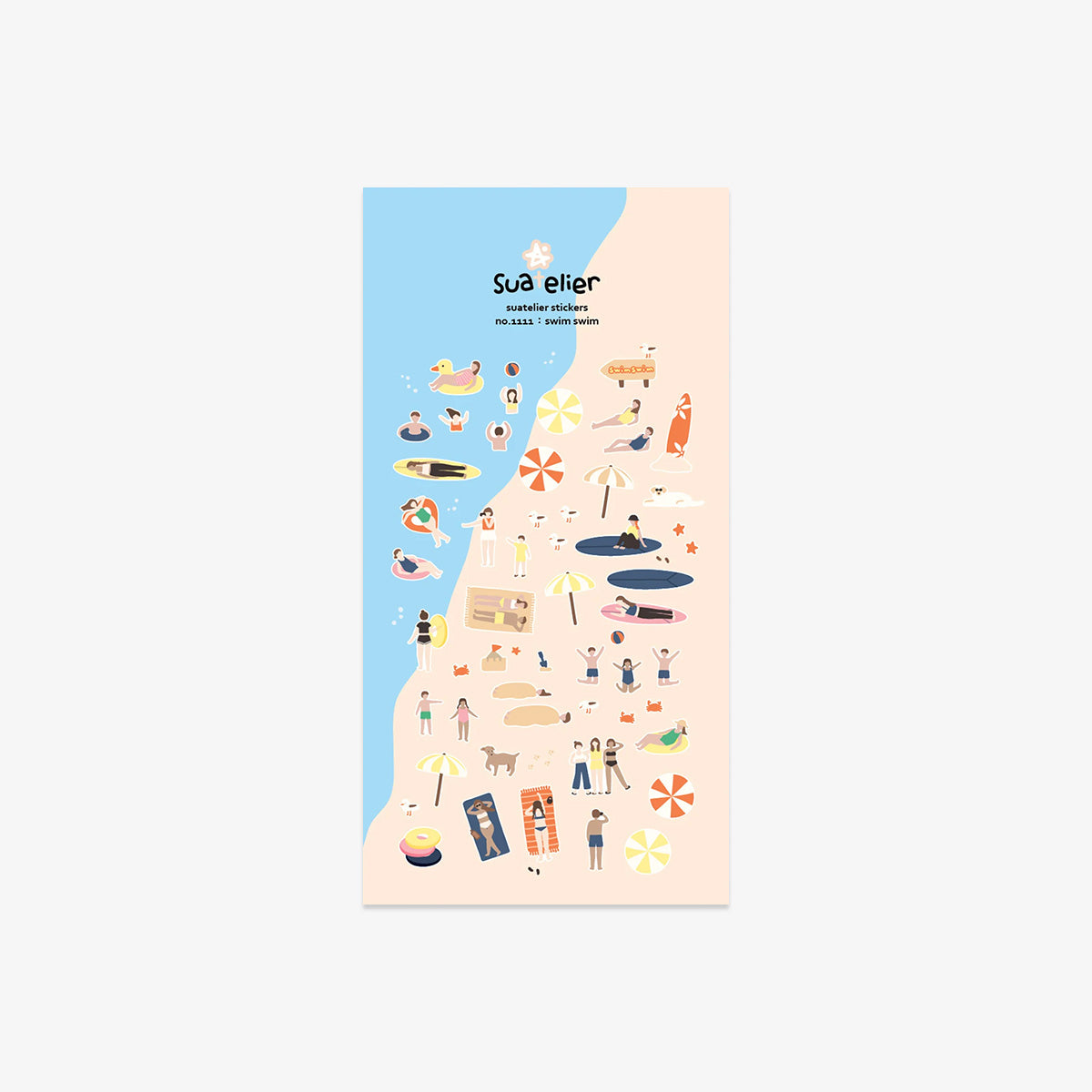 Sticker sheet with summer theme with illustrations on a white background