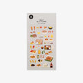 sticker sheet with different food like pizza and sushi