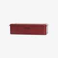 Red steel storage box with a lid on a white background