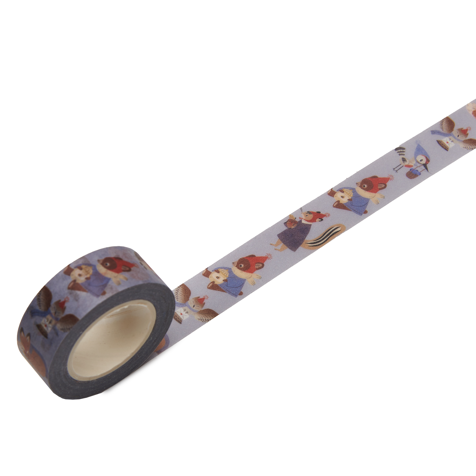 Decorative tape with winter animal design on a white background