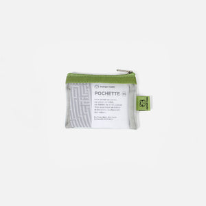Small green zippered mesh pouch on a white background